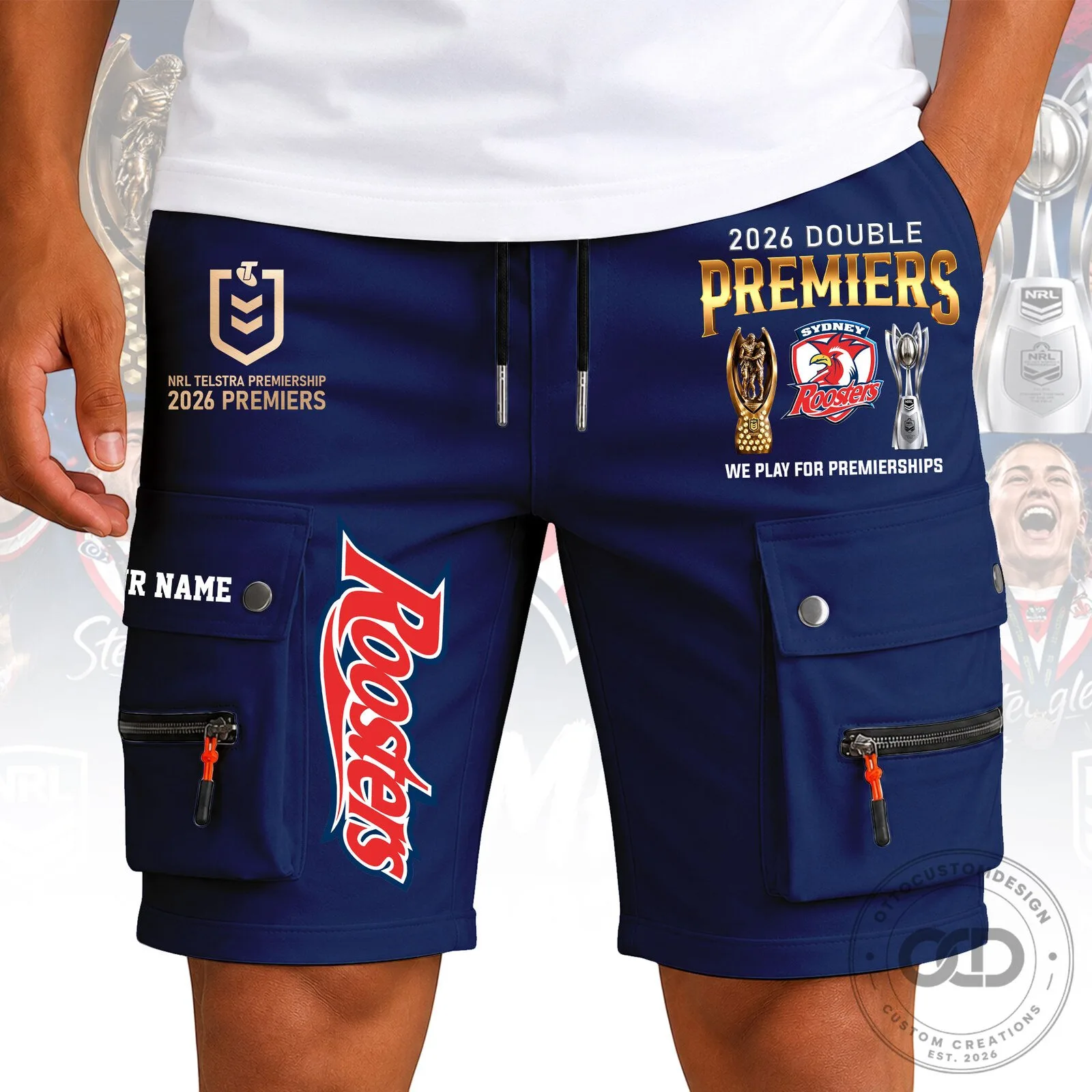 Sydney Roosters NRL Telstra Premiership 2026 Double Premiers Cargo Shorts