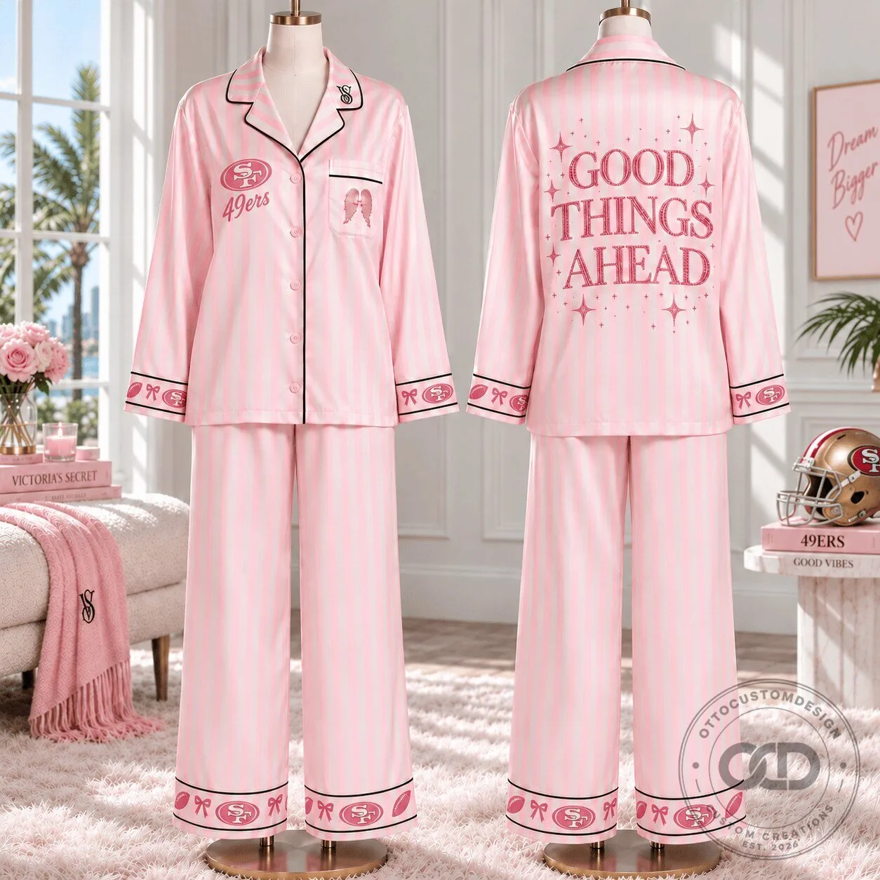 San Francisco 49ers Women's Premium Signature Satin Pajama Set