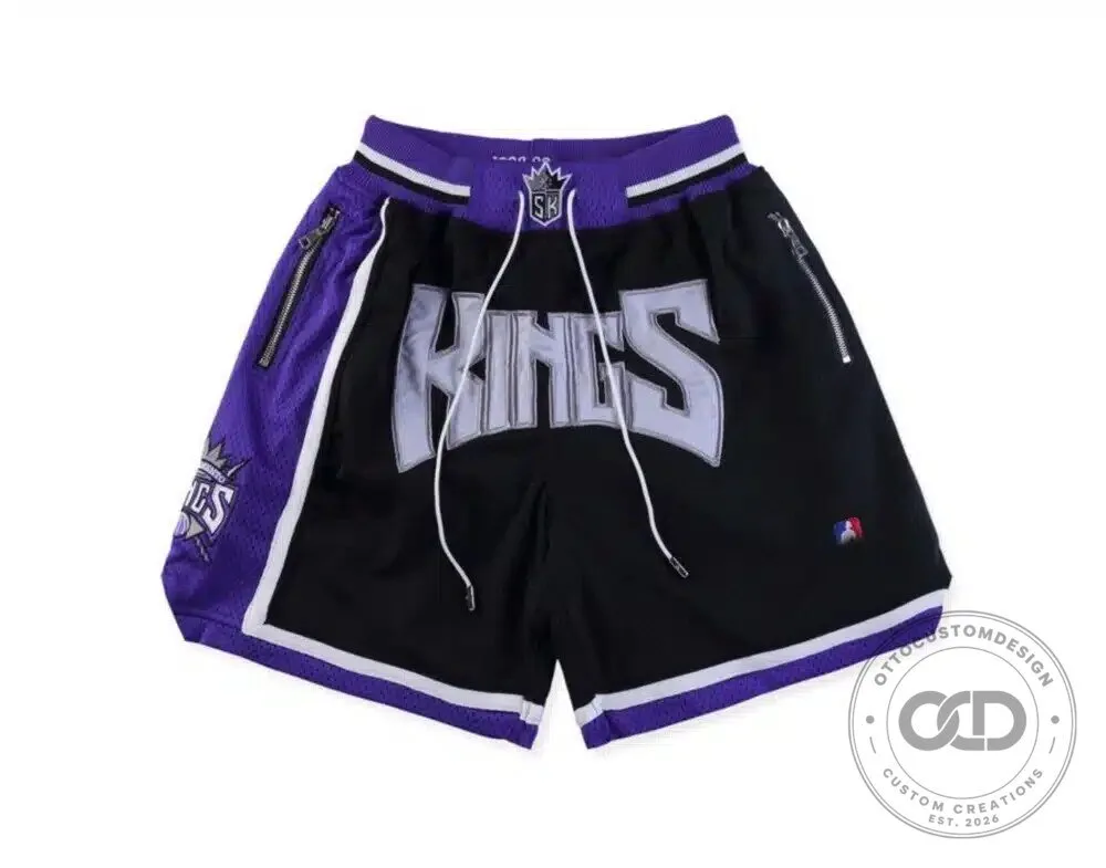 Sacramento Kings Throwback Black Basketball Shorts with Purple Trim