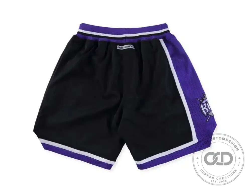 Sacramento Kings Throwback Black Basketball Shorts with Purple Trim 9 Sacramento Kings Throwback Black Basketball Shorts with Purple Trim