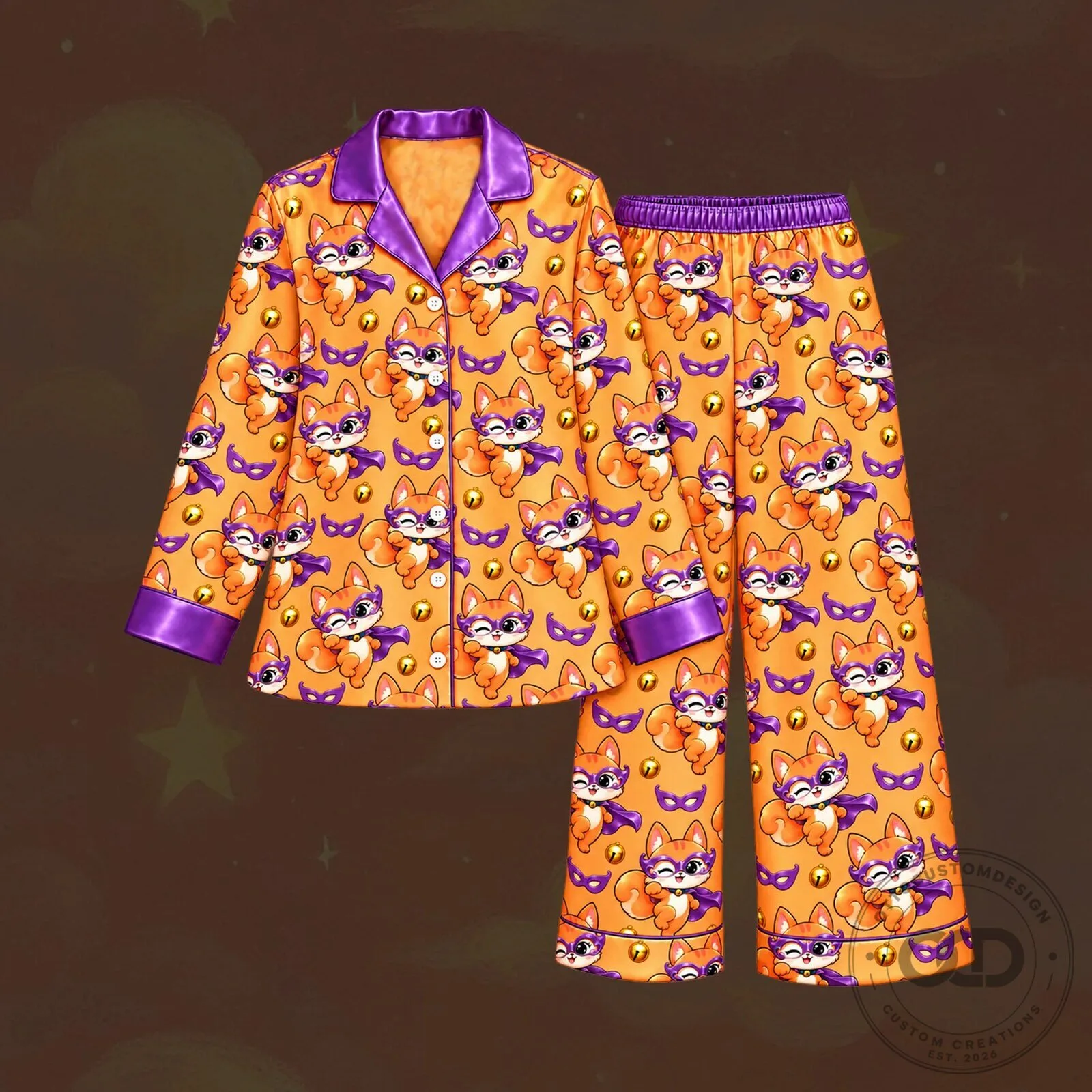 Cute Fox Masked Superhero Animal Pattern Women's Pajama Set
