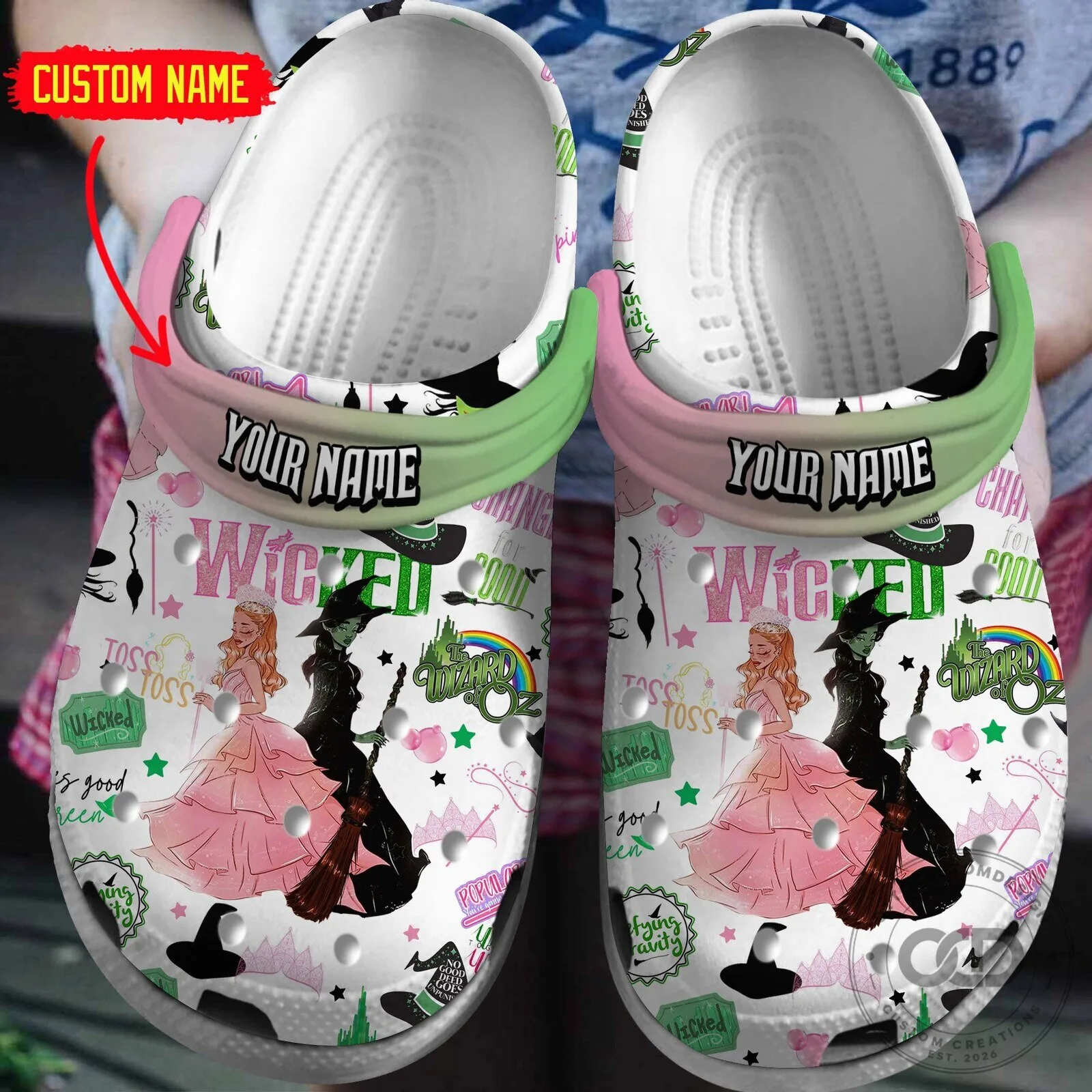 Wicked Musical Elphaba Glinda Custom Name Clogs Shoes