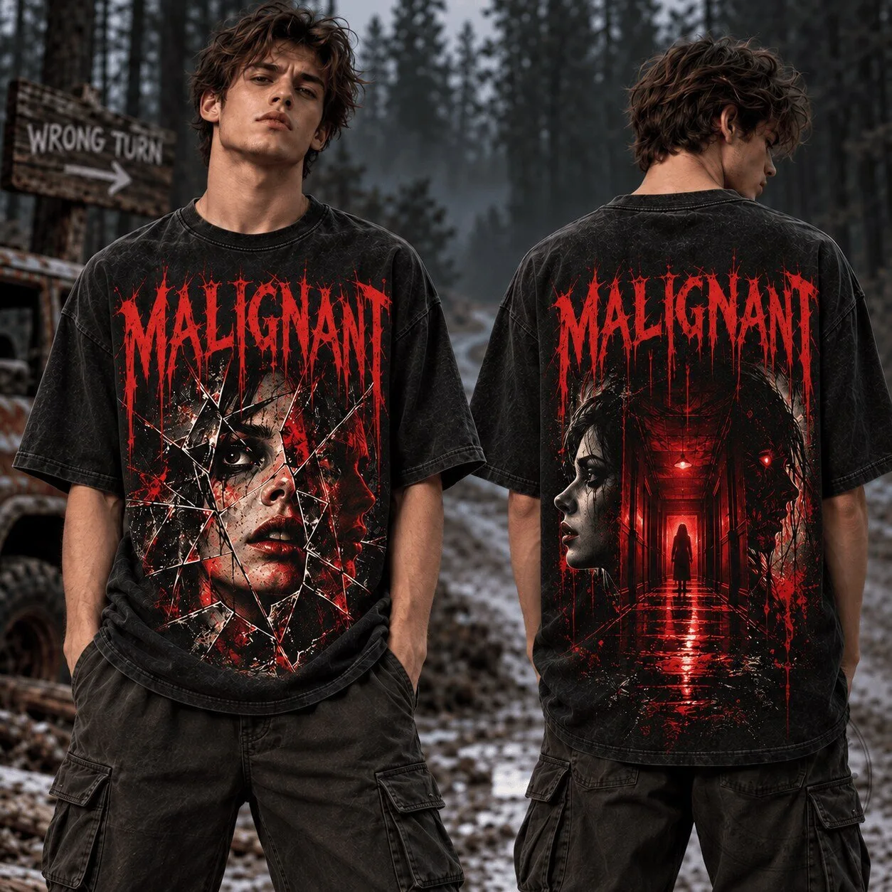 Red Door Broken Glass Face Washed T-Shirt from the Malignant Horror Movie