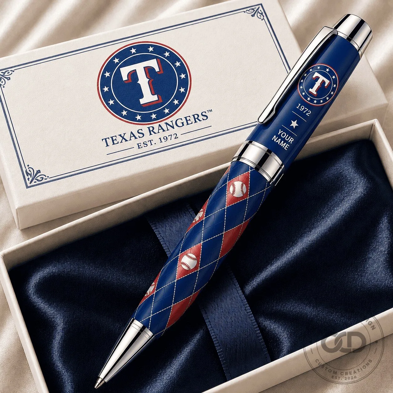Texas Rangers Baseball Diamond Pattern Personalized Ballpoint Pen