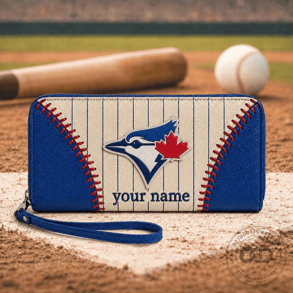 Toronto Blue Jays Personalized Baseball Stitching Leather Zipper Wallet Toronto Blue Jays Personalized Baseball Stitching Leather Zipper Wallet