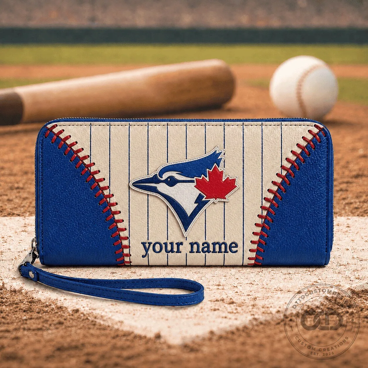 Toronto Blue Jays Personalized Baseball Stitching Leather Zipper Wallet