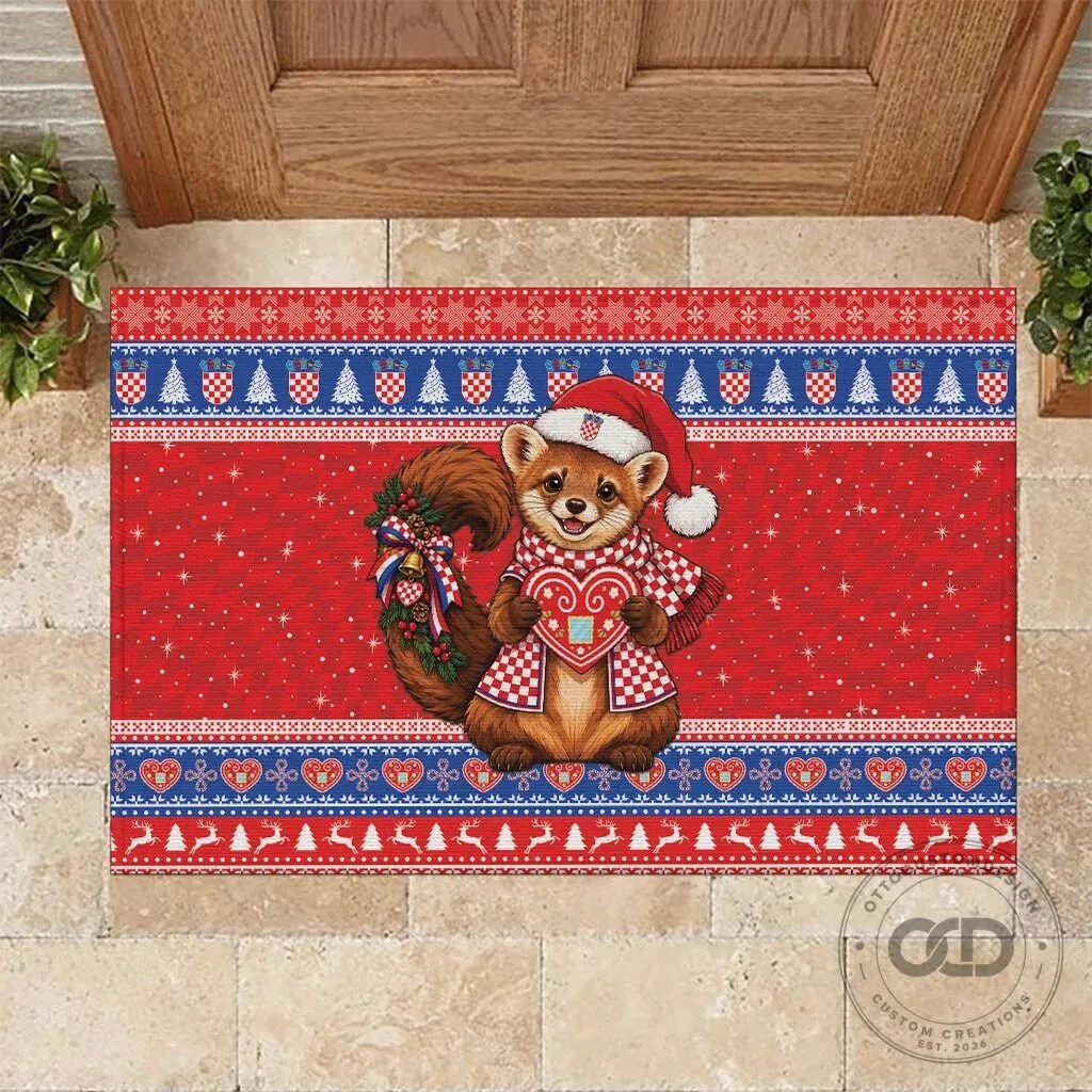 Croatia Christmas Squirrel Licitar Heart Holiday Doormat