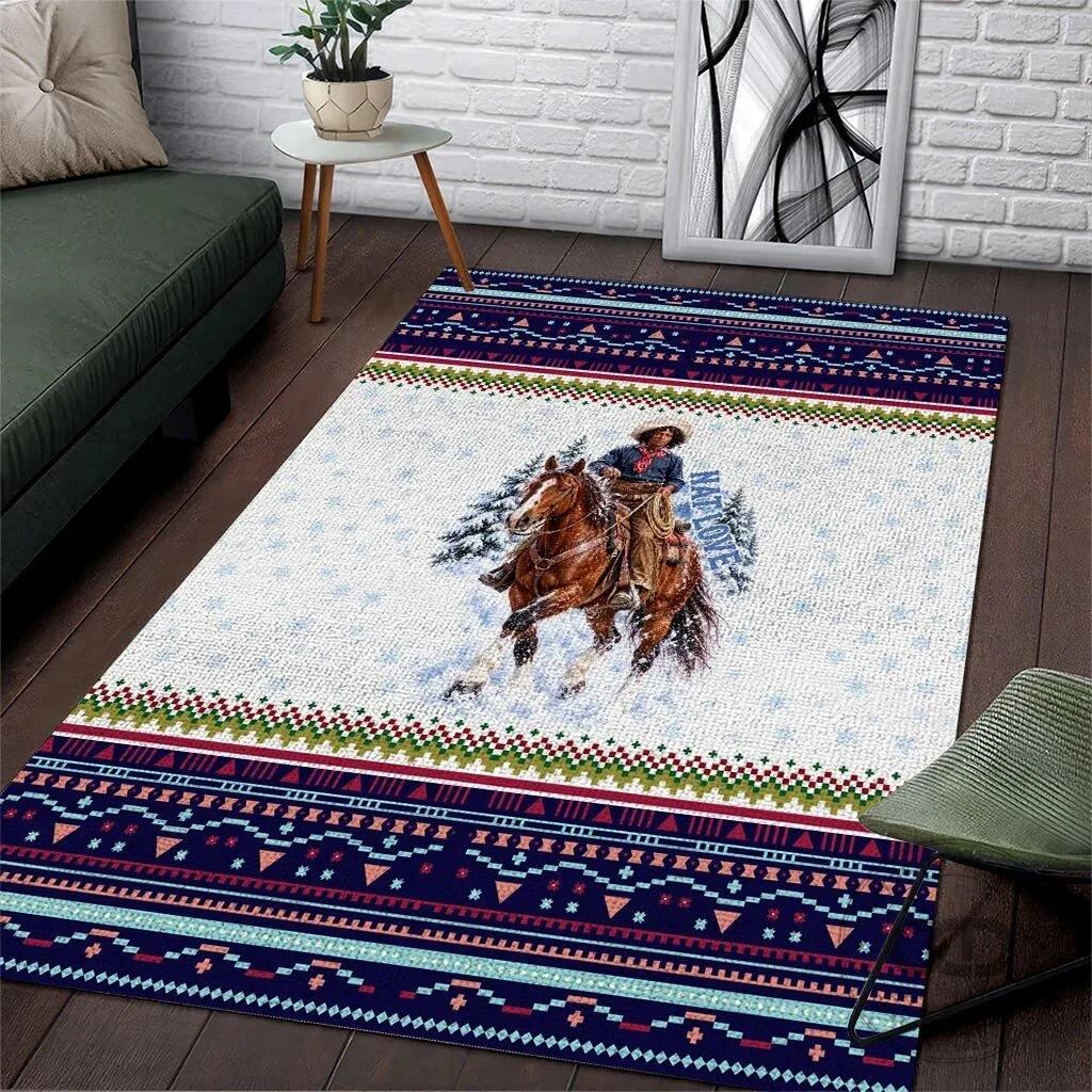 Nat Love African American Cowboy Winter Snow Fair Isle Pattern Area Rug