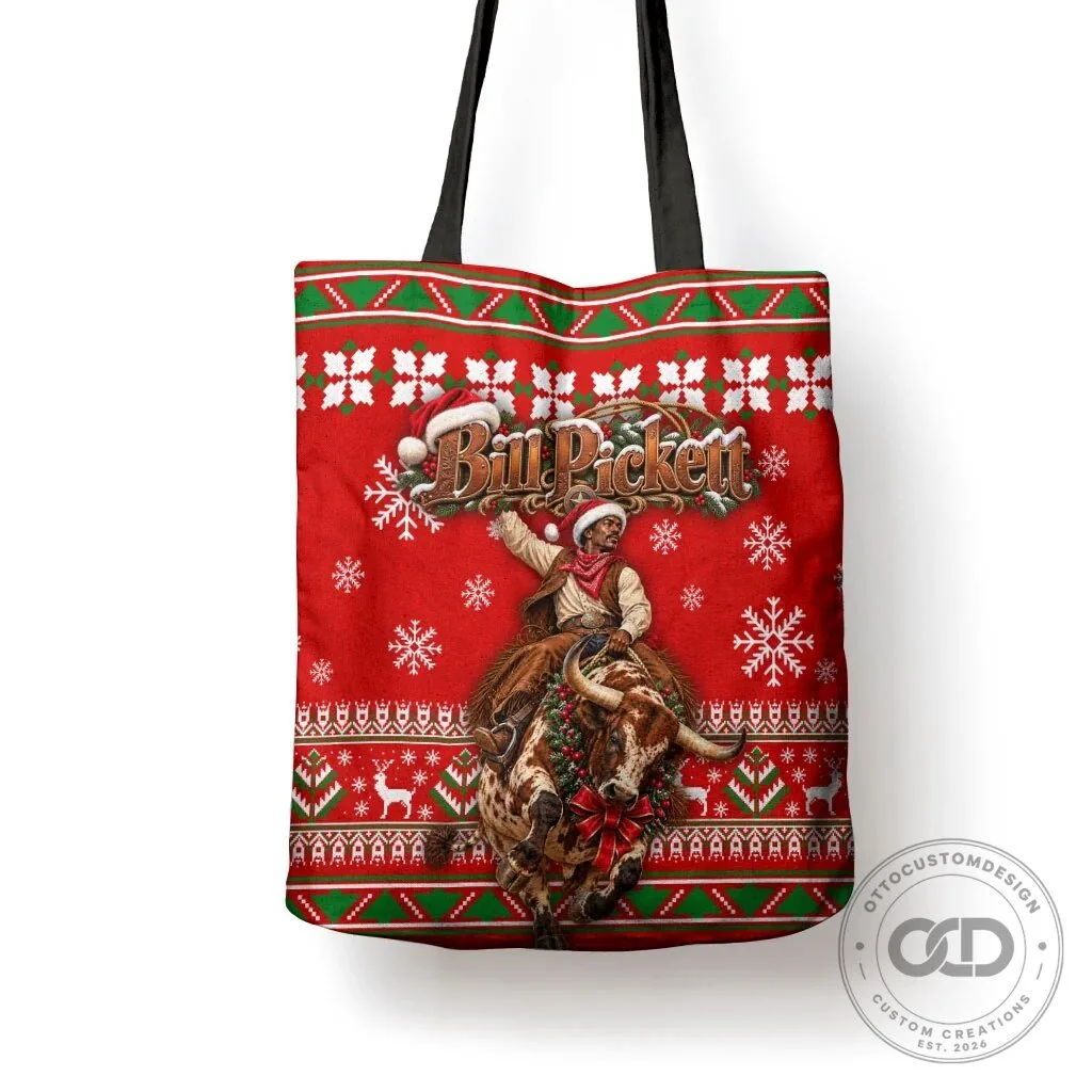 Bill Pickett Christmas Cowboy Ugly Sweater Rodeo Bull Riding Tote Bag