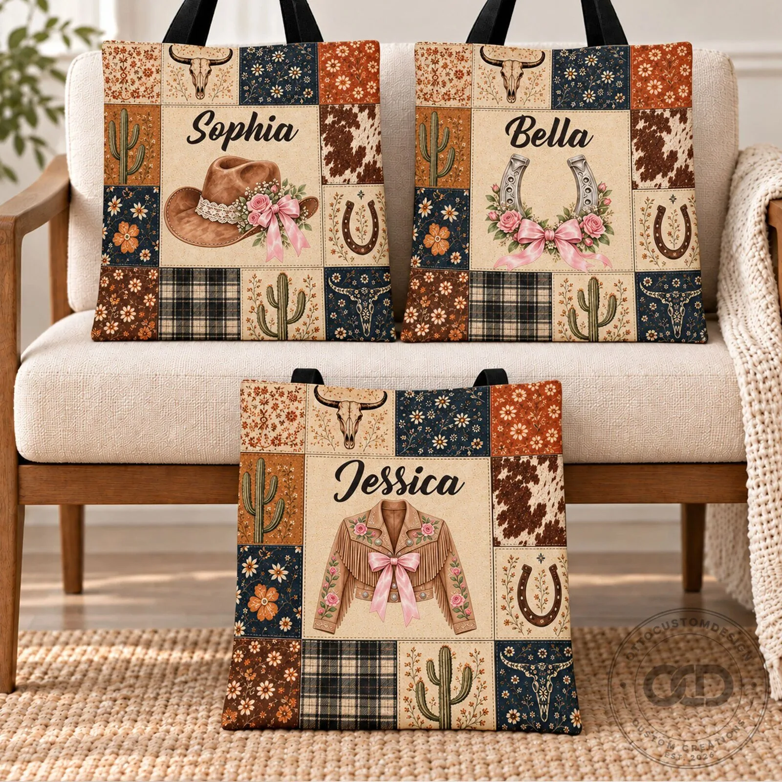 Personalized Western Cowgirl Boots Patchwork Style Tote Bag for Women 10 Personalized Western Cowgirl Boots Patchwork Style Tote Bag for Women