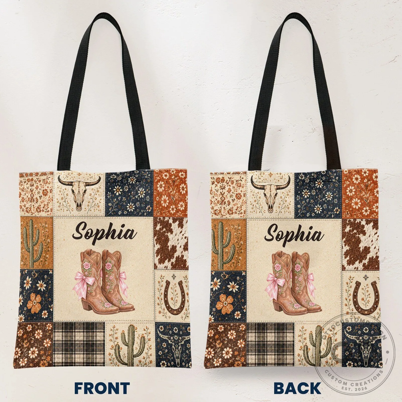 Personalized Western Cowgirl Boots Patchwork Style Tote Bag for Women 11 Personalized Western Cowgirl Boots Patchwork Style Tote Bag for Women