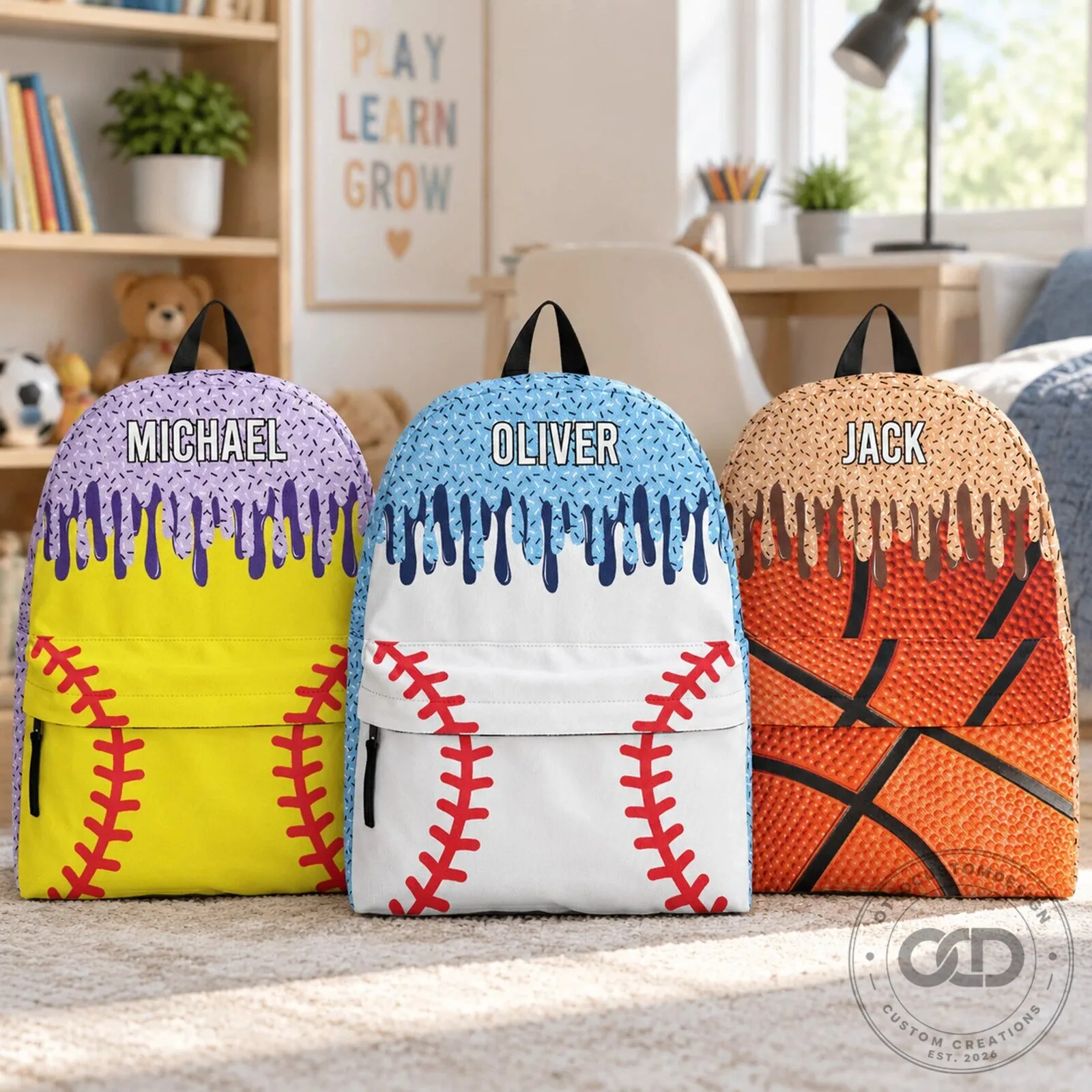 Personalized Ice Cream Drip Sports Design Backpack for Kids, School, Travel, and Gifts