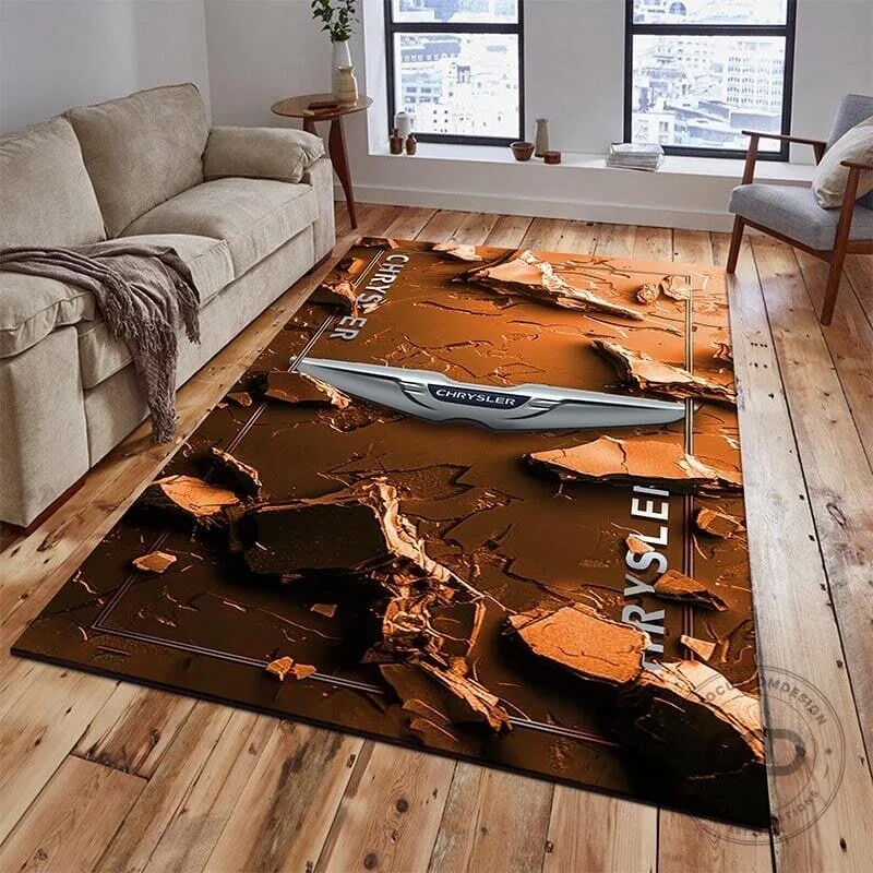 Chrysler Car Logo 3D Broken Ground Design Area Rug for Living Room Decor