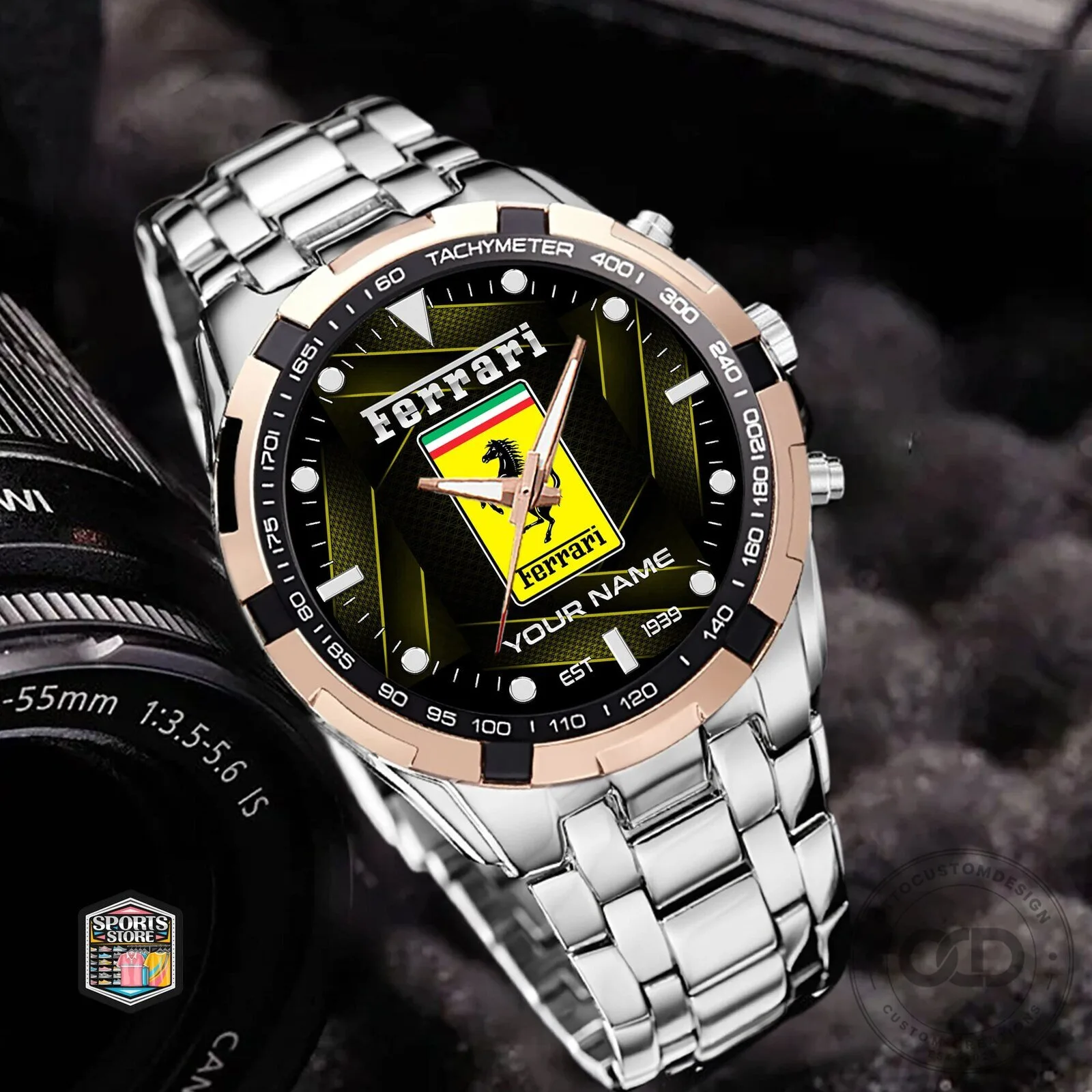 Personalized Ferrari Sports Car Logo Elegant Fashion Stainless Steel Watch