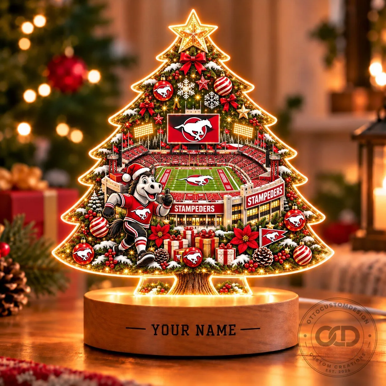 Calgary Stampeders CFL Football Christmas Tree LED Light Custom Name Decoration