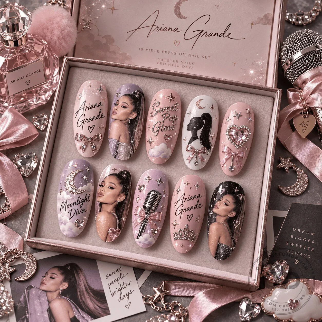 Ariana Grande Pink Glitter Hearts and Bows Pop Star Press-On Nail Set