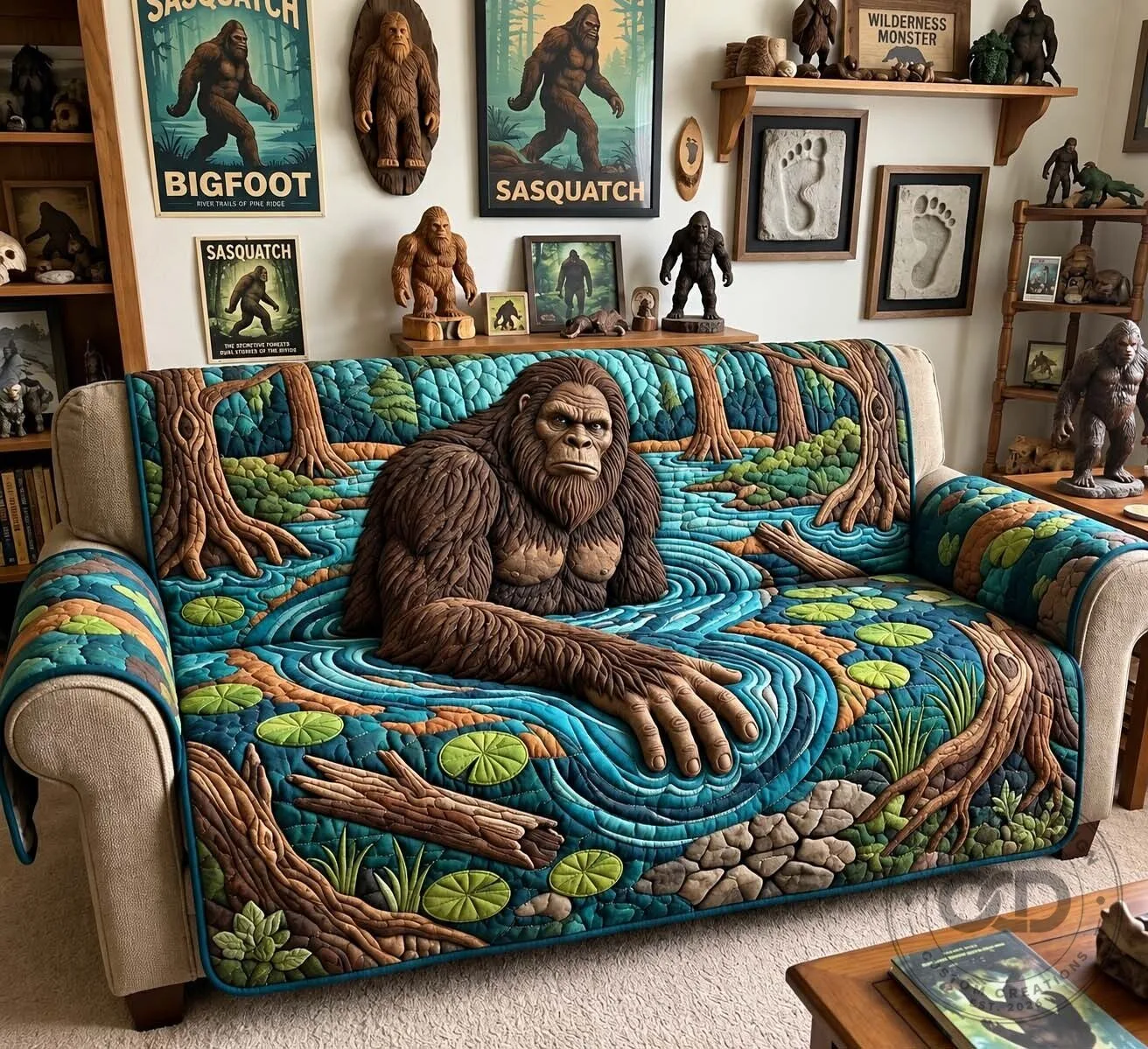 Bigfoot Sasquatch Swamp Monster Quilted Sofa Cover for Living Room Decor