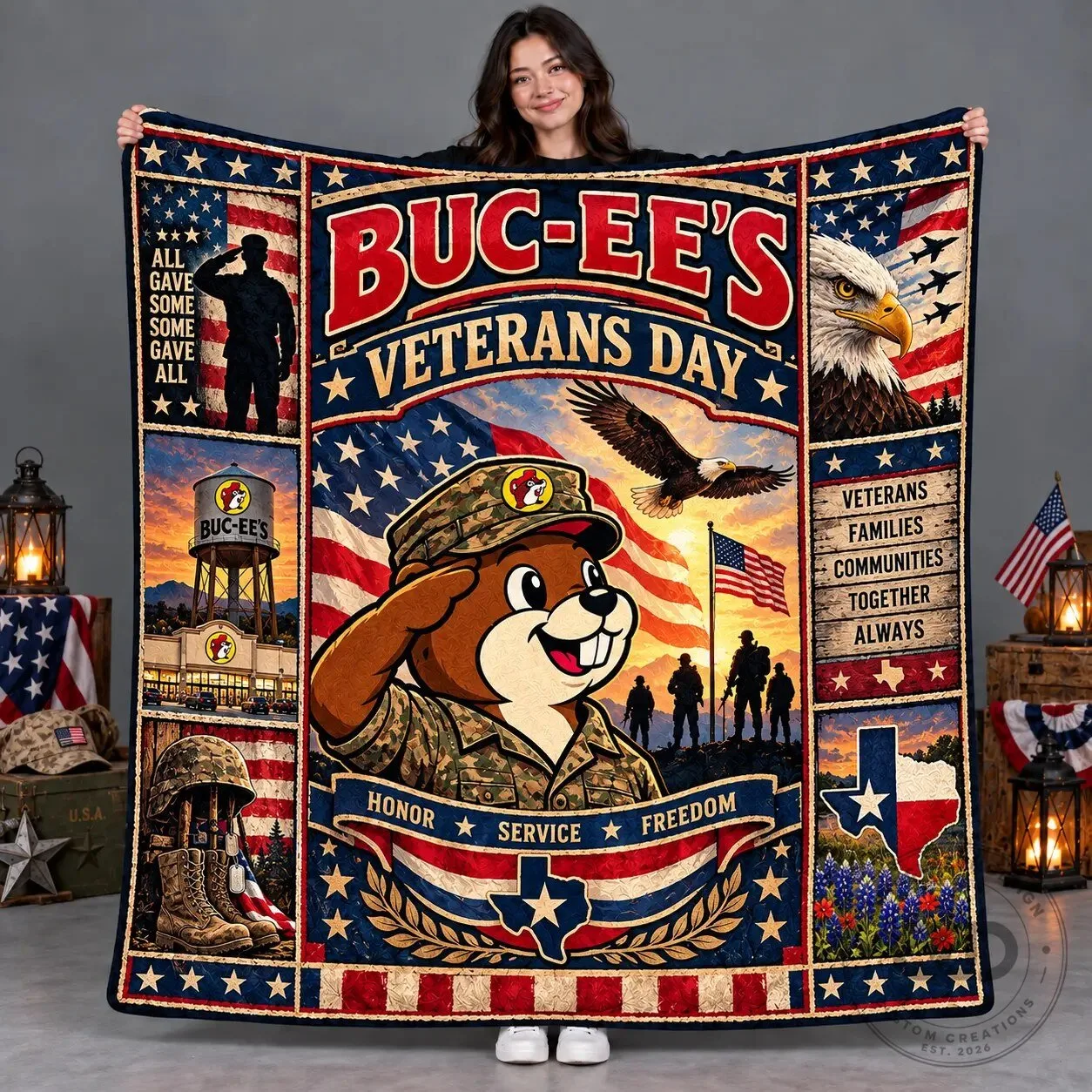 Buc-ee's Veterans Day Honor Service Freedom American Flag Fleece Blanket