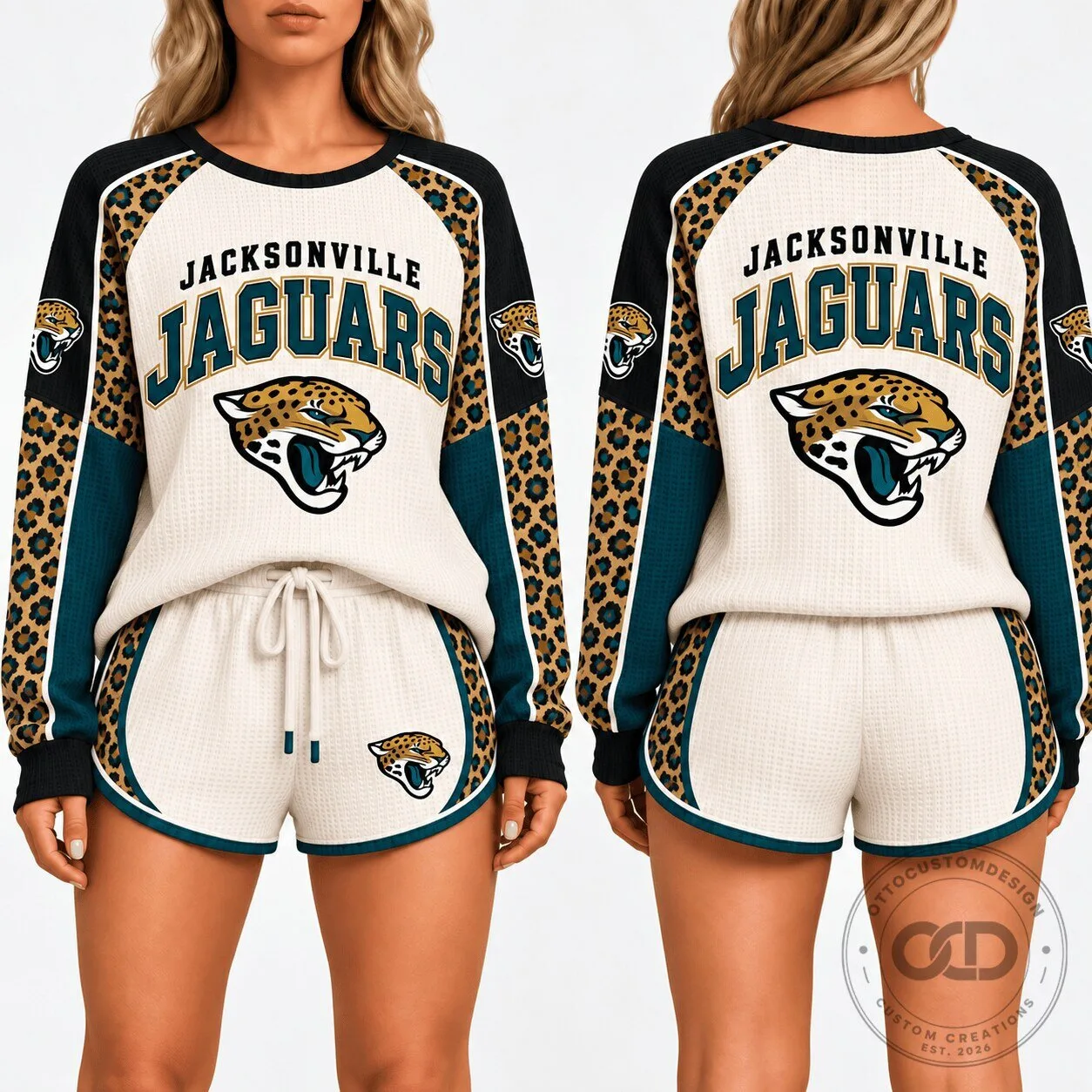 Jacksonville Jaguars Leopard Print Game Day Waffle Knit Lounge Set