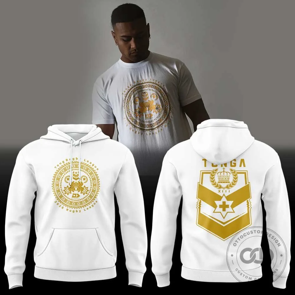 Tonga Rugby League World Championship 2026 Gold Emblem White Hoodie