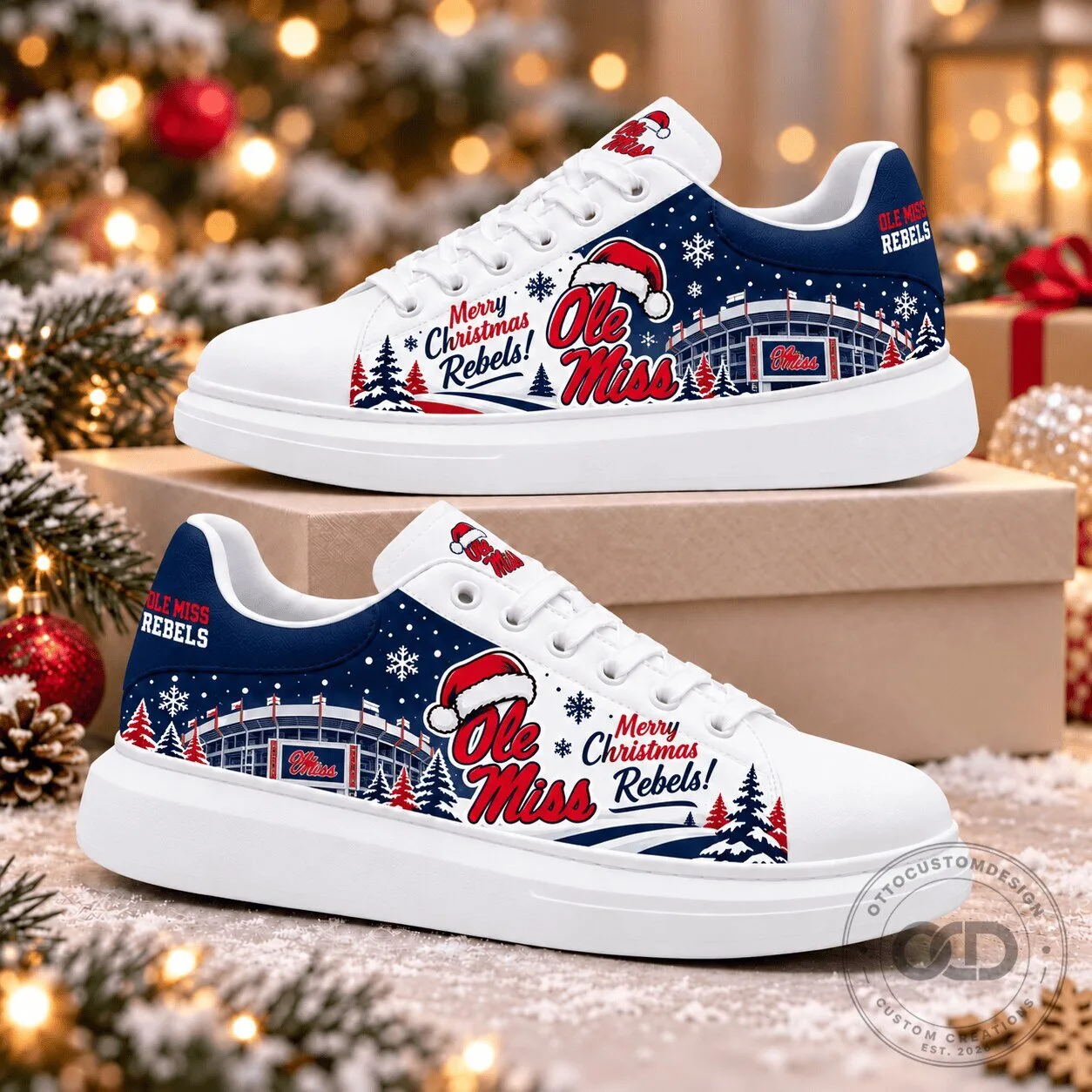 Ole Miss Rebels Merry Christmas Football Fan Shoes