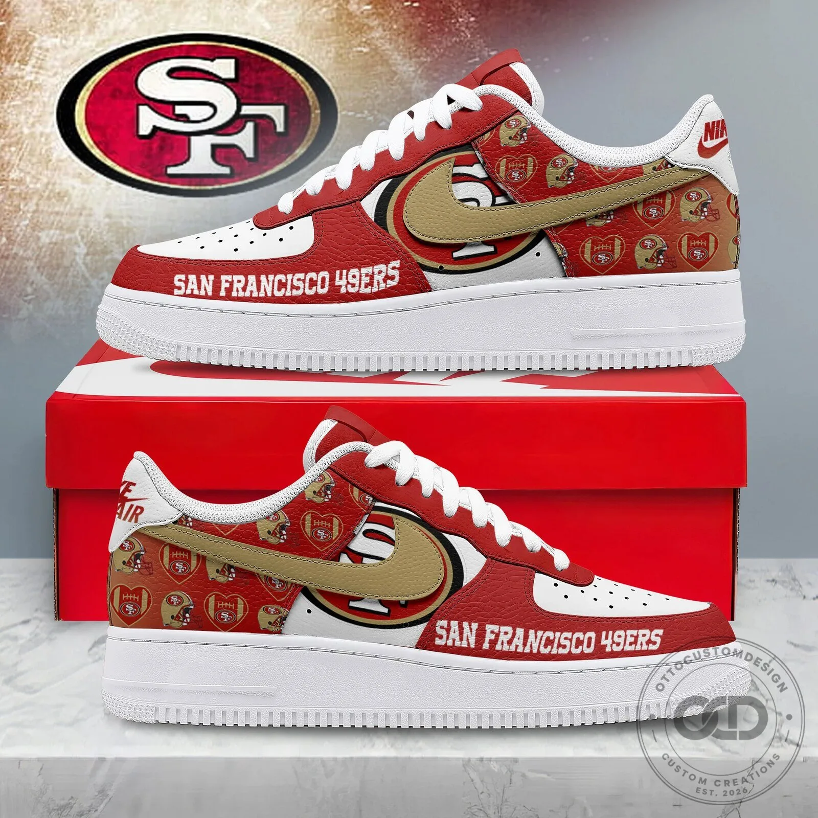 San Francisco 49ers NFL Custom Air Force 1 Style Sneakers Shoes