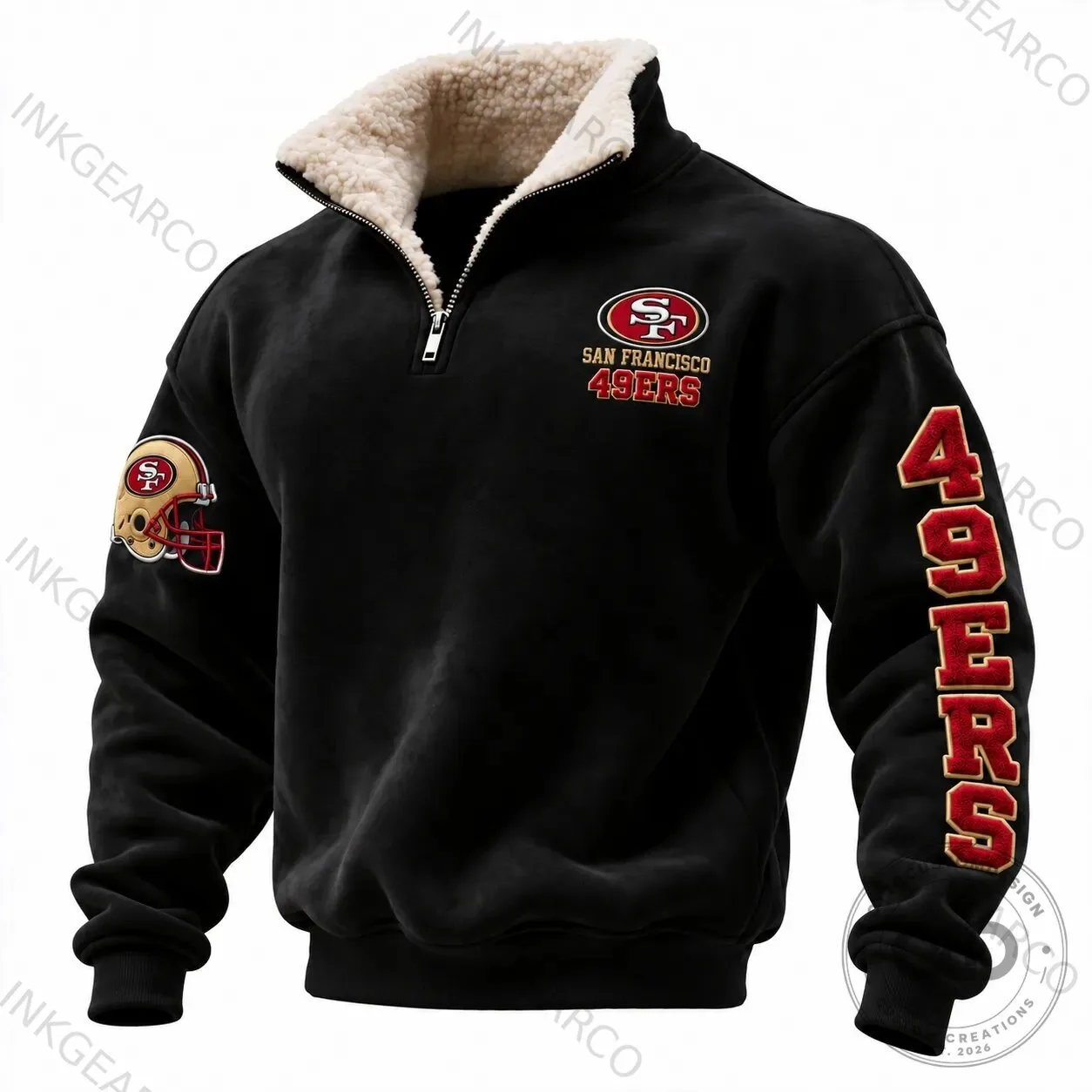 San Francisco 49ers NFL Team Logo Sherpa Quarter-Zip Fleece Sweatshirt