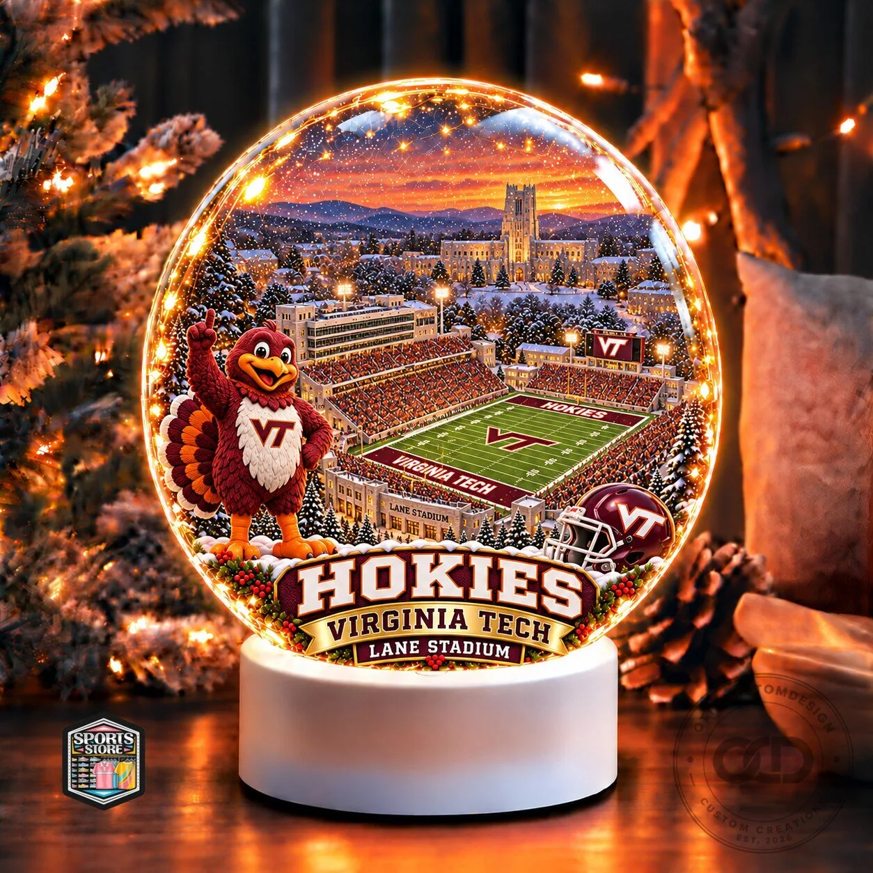 Virginia Tech Hokies Lane Stadium Winter Scene Light Up Ornament