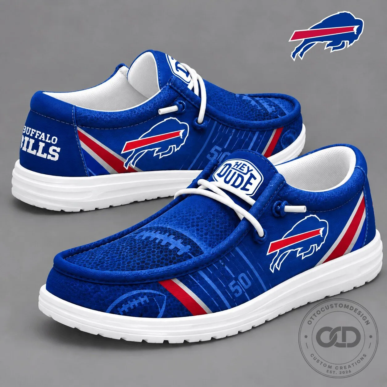 Buffalo Bills NFL Team Logo Blue Football Pattern Loafer Shoes for Men