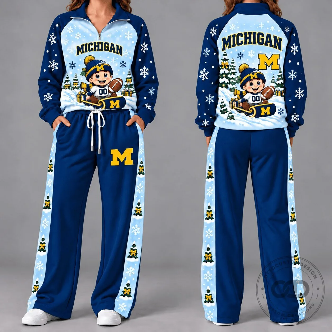Michigan Wolverines Christmas Snowflakes Winter Holiday Tracksuit Set