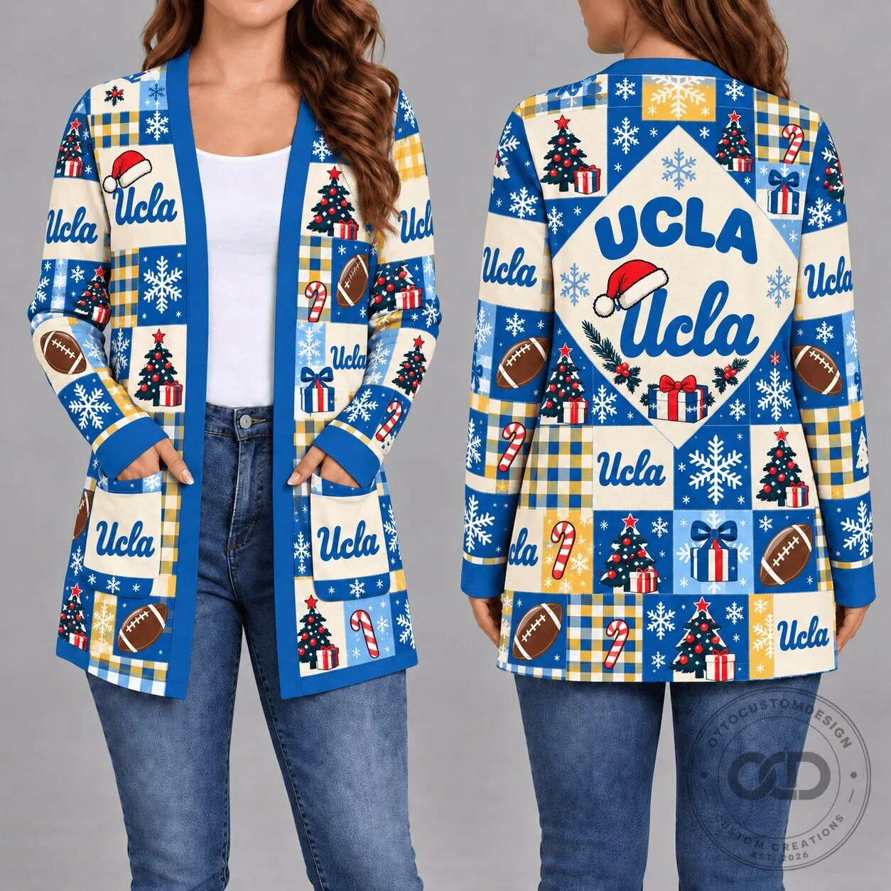 UCLA Bruins Christmas Holiday Pattern Women's Open Front Cardigan