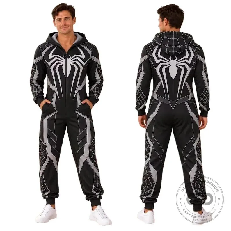 Venom Symbiote Black and White Spider Logo Full Body Hooded Jumpsuit 7 Venom Symbiote Black and White Spider Logo Full Body Hooded Jumpsuit
