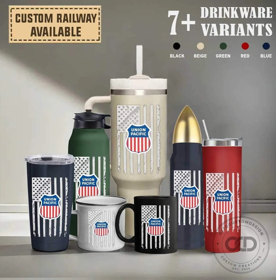 Union Pacific Railroad Distressed American Flag Stainless Steel Tumbler