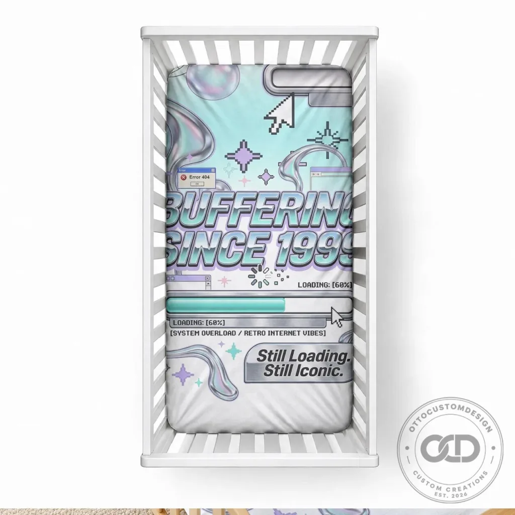 Buffering Since 1999 Y2K Retro Tech Vaporwave 90s Cyber Aesthetic Baby Crib Bedding Buffering Since 1999 Y2K Retro Tech Vaporwave 90s Cyber Aesthetic Baby Crib Bedding