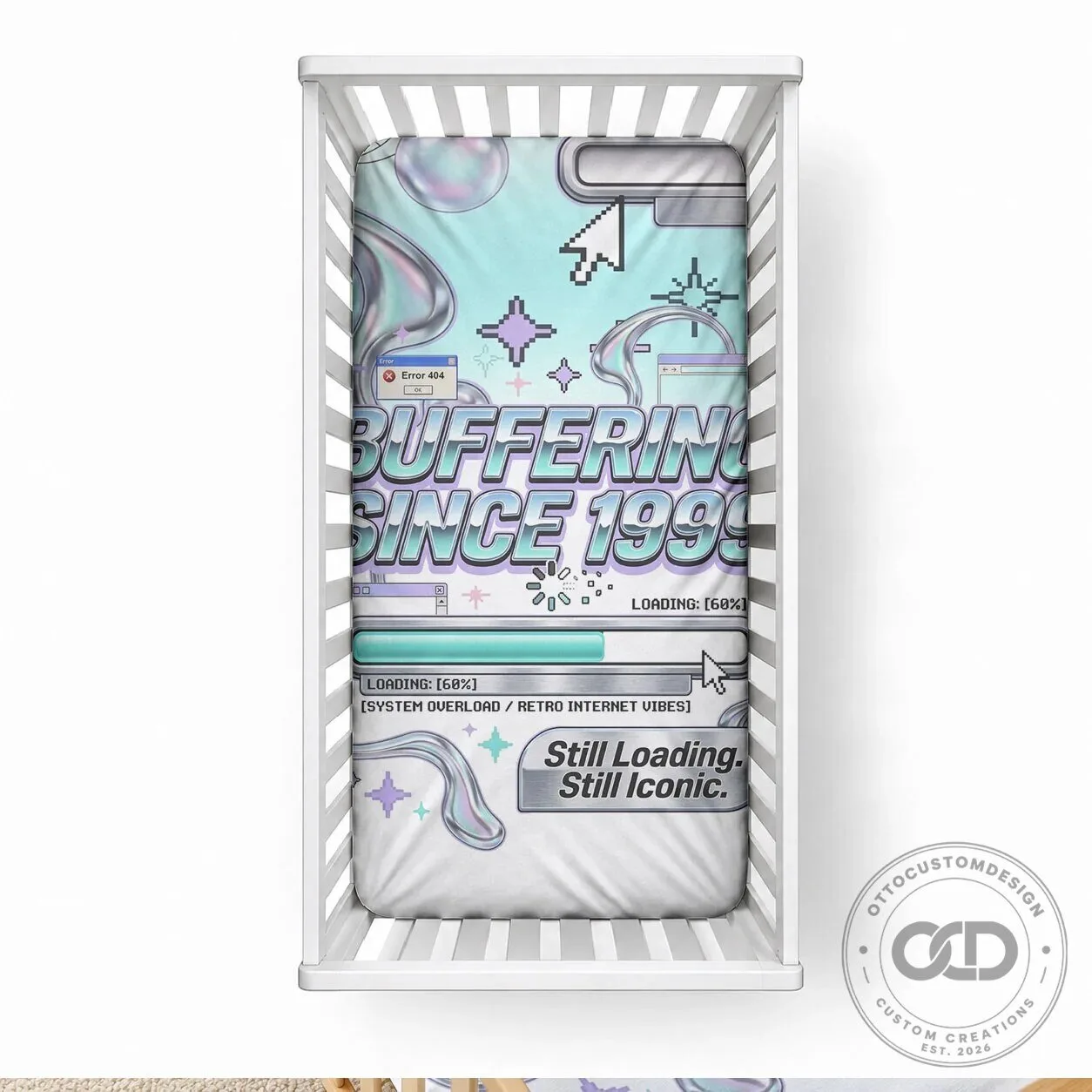 Buffering Since 1999 Y2K Retro Tech Vaporwave 90s Cyber Aesthetic Baby Crib Bedding