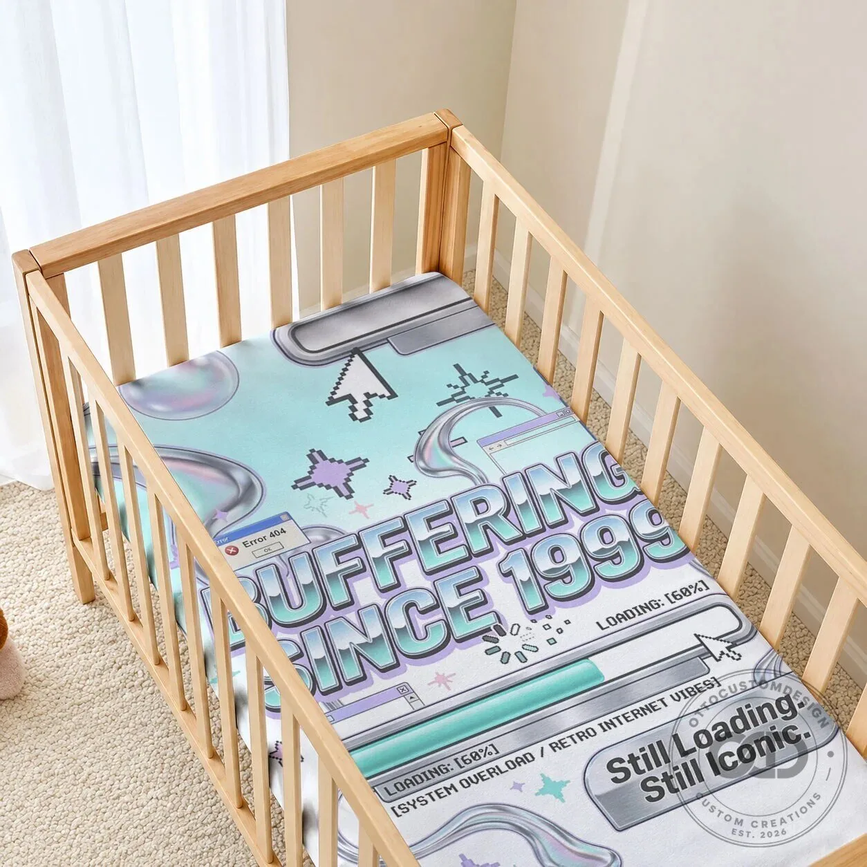 Buffering Since 1999 Y2K Retro Tech Vaporwave 90s Cyber Aesthetic Baby Crib Bedding 8 Buffering Since 1999 Y2K Retro Tech Vaporwave 90s Cyber Aesthetic Baby Crib Bedding