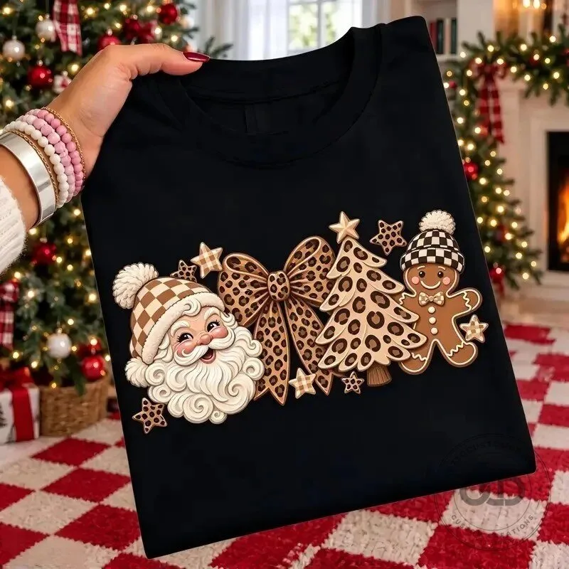Leopard Print Gingerbread Man Santa Claus Christmas Holiday T-Shirt 1 Leopard Print Gingerbread Man Santa Claus Christmas Holiday T-Shirt