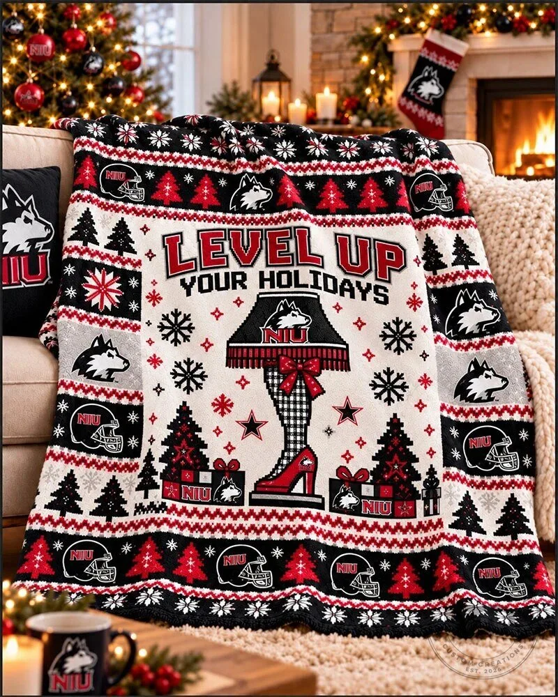 Northern Illinois Huskies Level Up Your Holidays Christmas Flannel Blanket