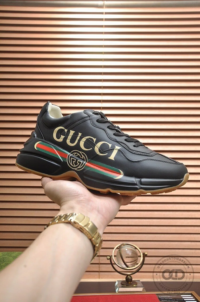 Gucci Black Leather Chunky Sole Sneakers for Men and Women