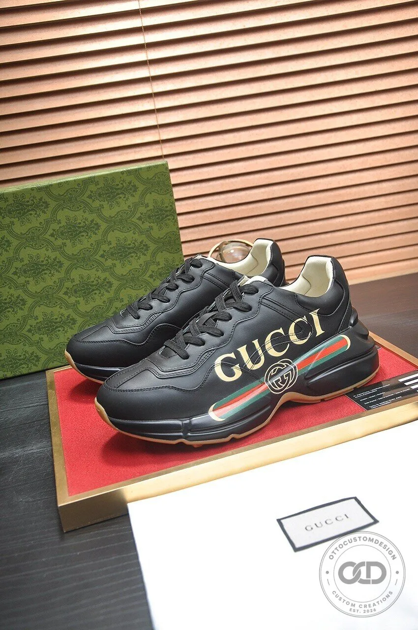 Gucci Black Leather Chunky Sole Sneakers for Men and Women 9 Gucci Black Leather Chunky Sole Sneakers for Men and Women