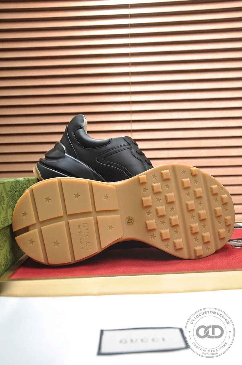 Gucci Black Leather Chunky Sole Sneakers for Men and Women 11 Gucci Black Leather Chunky Sole Sneakers for Men and Women