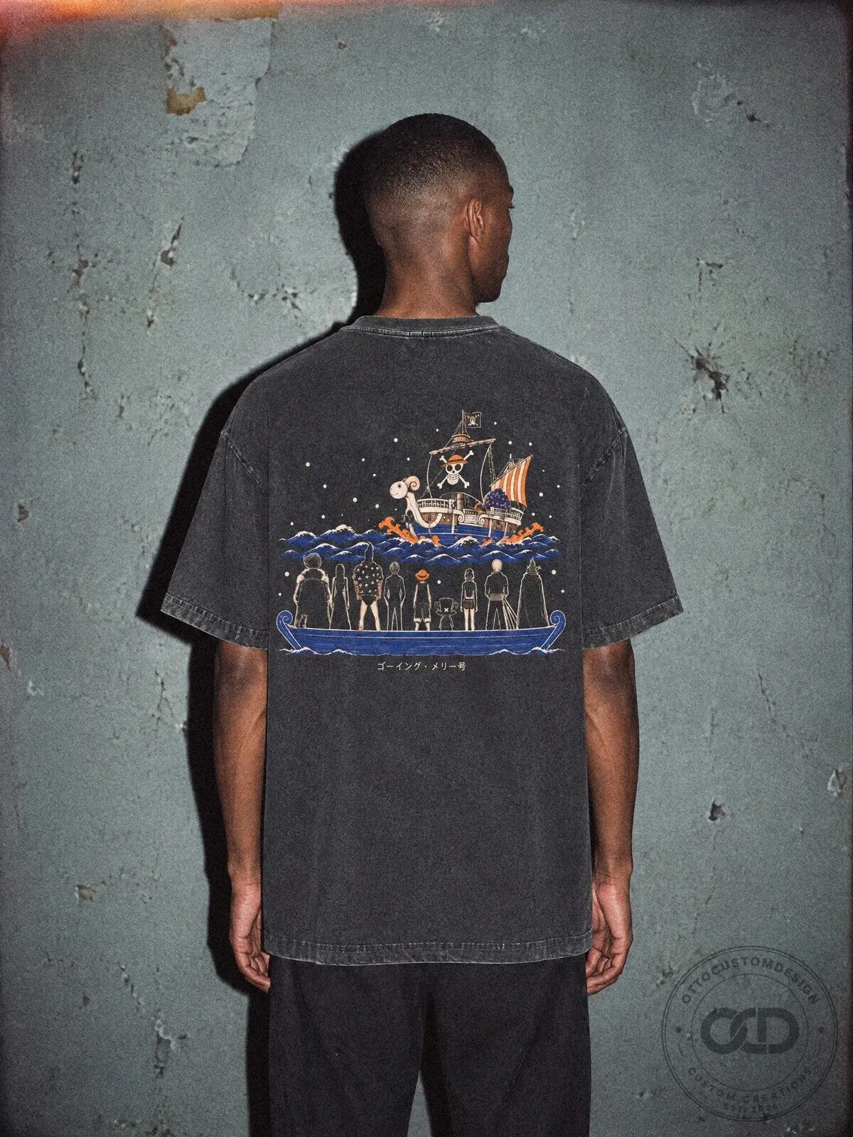 One Piece Going Merry Farewell Vintage Black Graphic T-Shirt