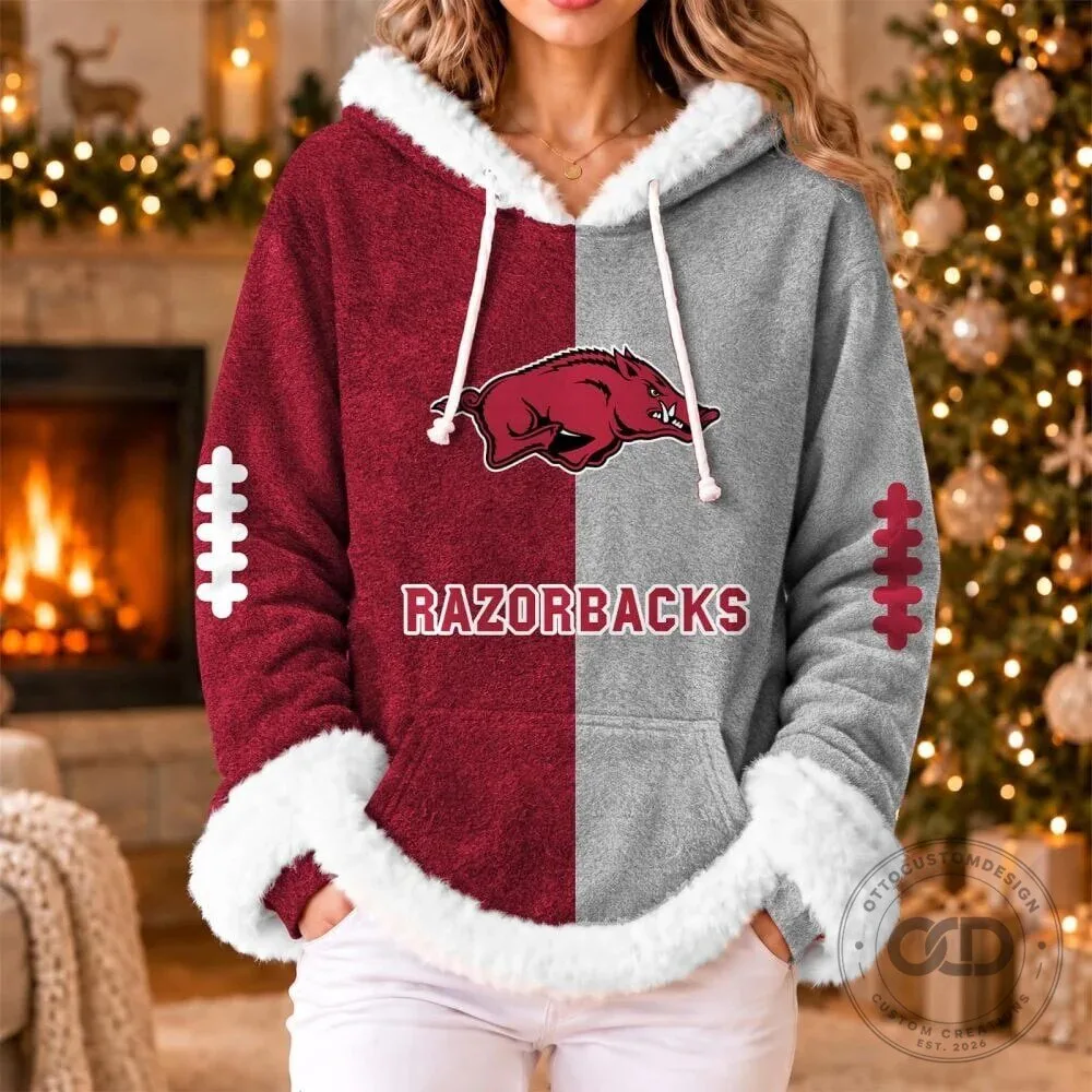 Arkansas Razorbacks Christmas Football Split Color Fleece Hoodie