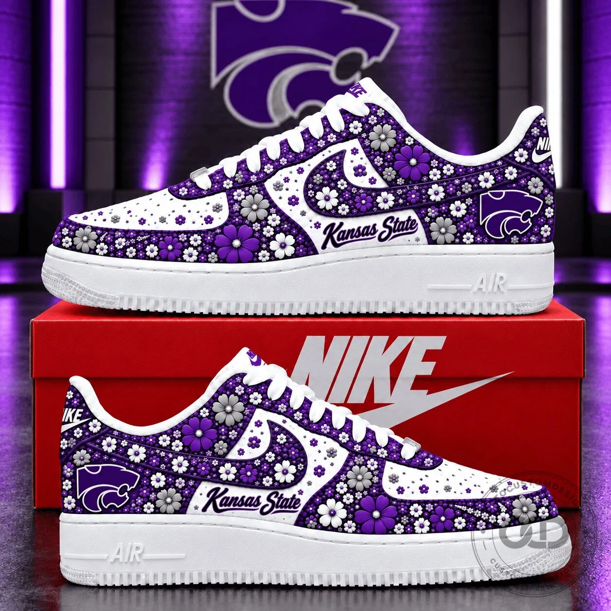 Kansas State Wildcats Floral Pattern Custom Sneakers