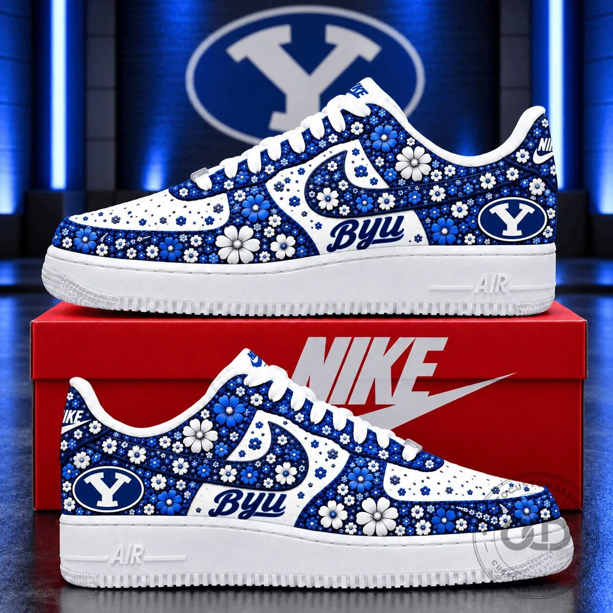 BYU Cougars Floral Pattern White And Blue Custom Shoes