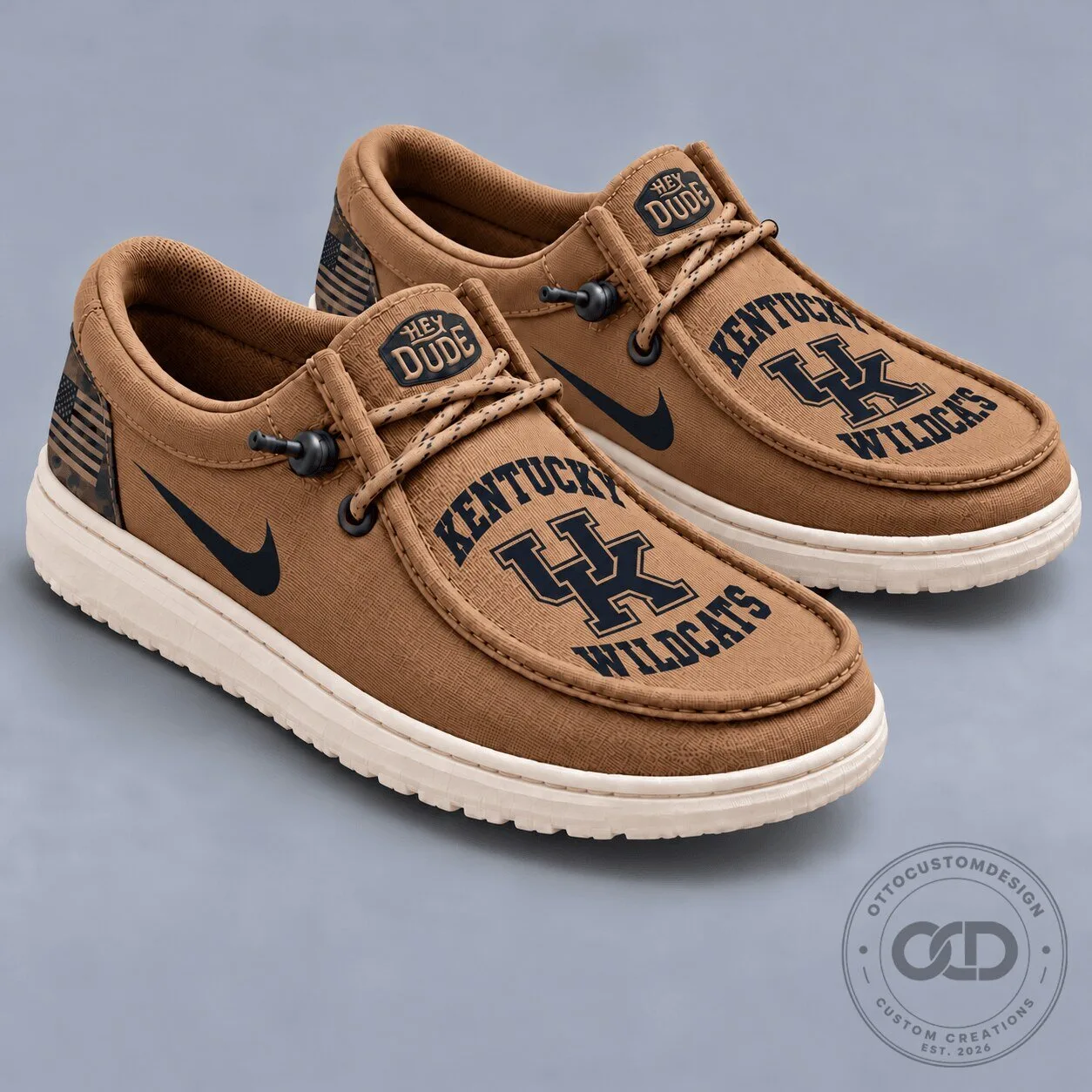 Kentucky Wildcats NCAA Vintage Military Brown Loafer Shoes for Men and Women