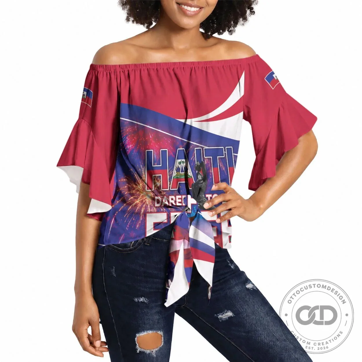 Haiti Independence Day Off Shoulder Wrap Waist Top