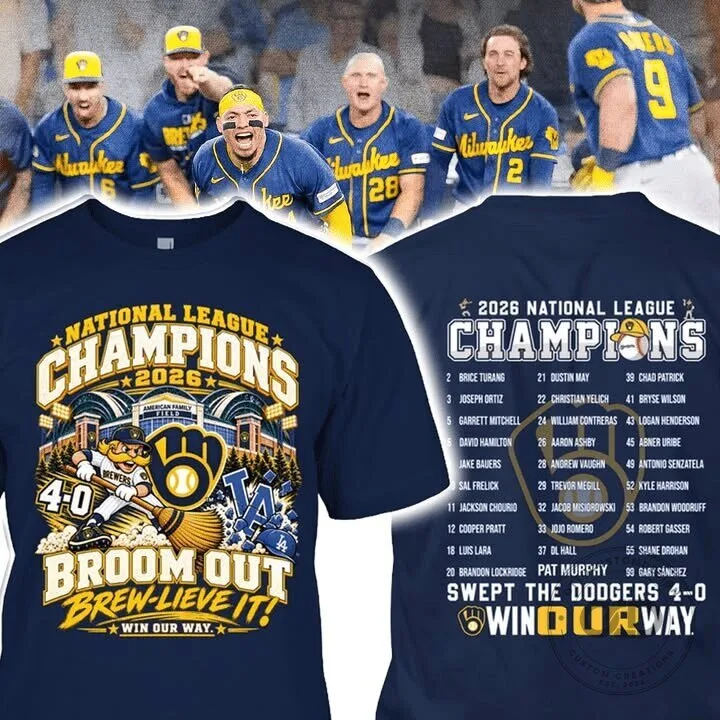 Milwaukee Brewers 2026 National League Champions Broom Out Brew-Lieve It T-Shirt