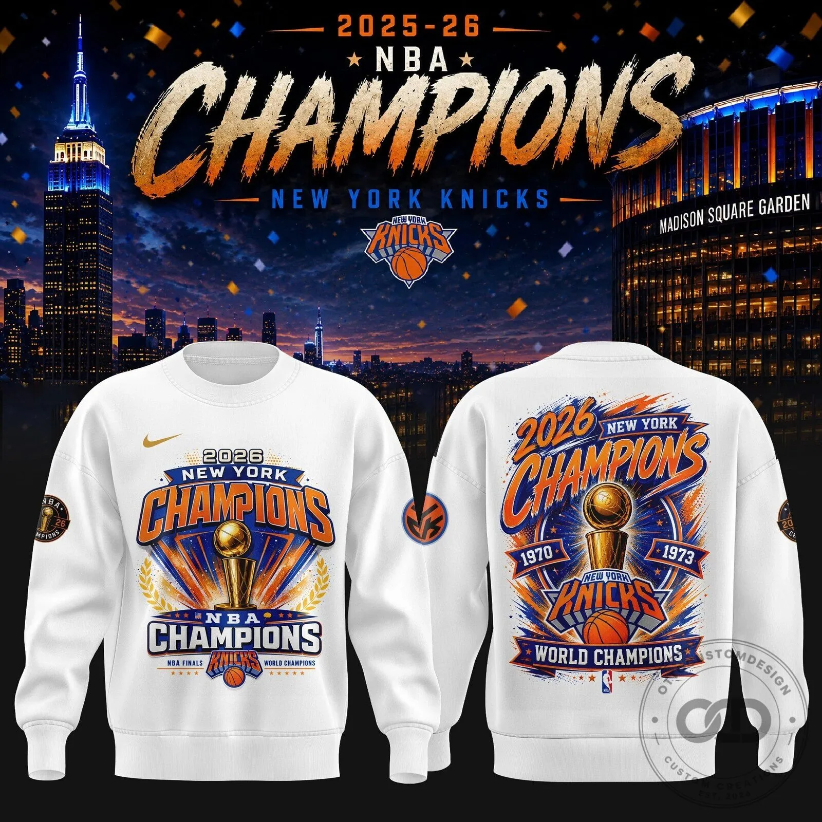 New York Knicks 2026 NBA Champions World Champions Crewneck Sweatshirt