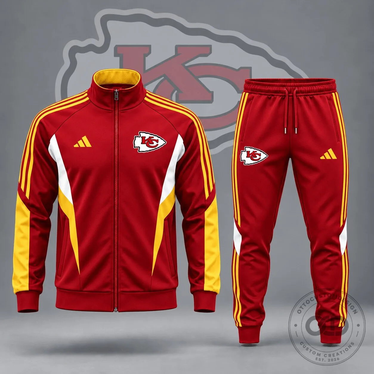 Kansas City Chiefs Red and Gold Sideline Tracksuit Jacket and Pants Set